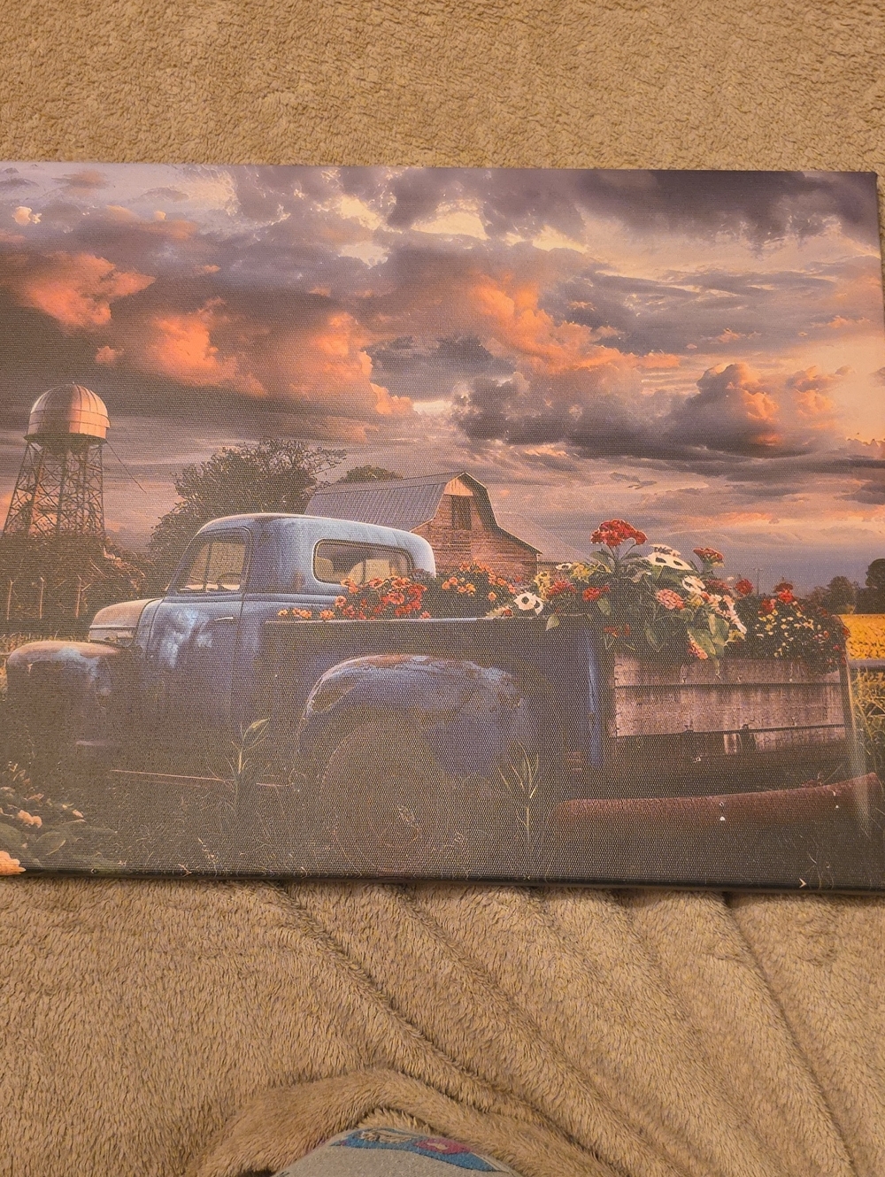 Vintage Blue Farm Truck Canvas Wall Art - Charming Country Scene